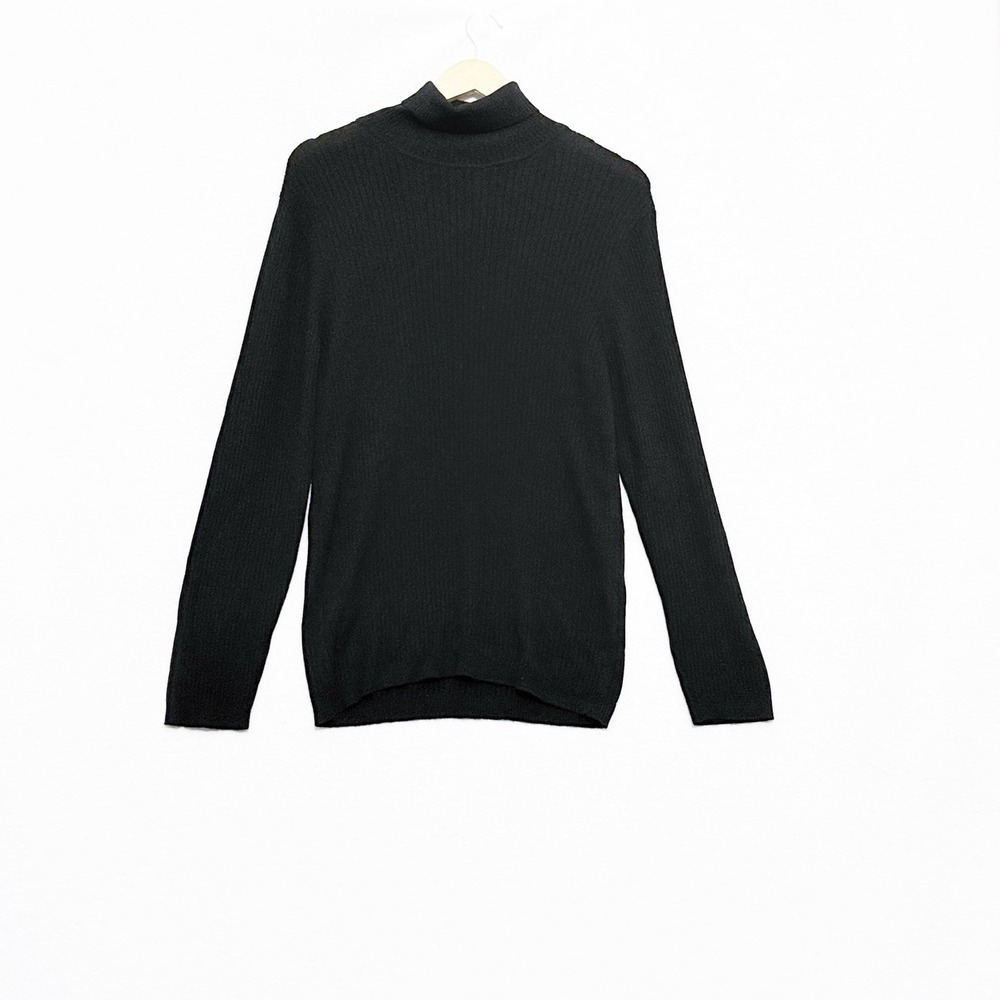 Giasone Mens 100% Pure New Wool Turtleneck Sweater Size L Black Ribbed Italy